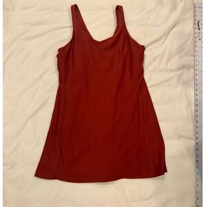 Athletic V-Neck Mini Dress Terracotta Red Sleeveless Golf Activewear (393)